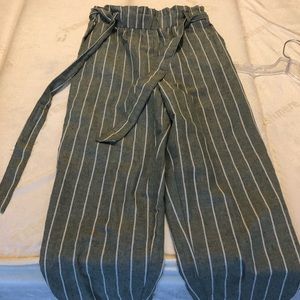 Green and white pants with drawstring